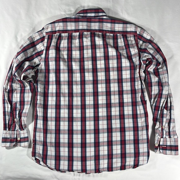 J. Crew mens red blue white tartan plaid Tailored fit button down shirt - size M - Picture 3 of 8